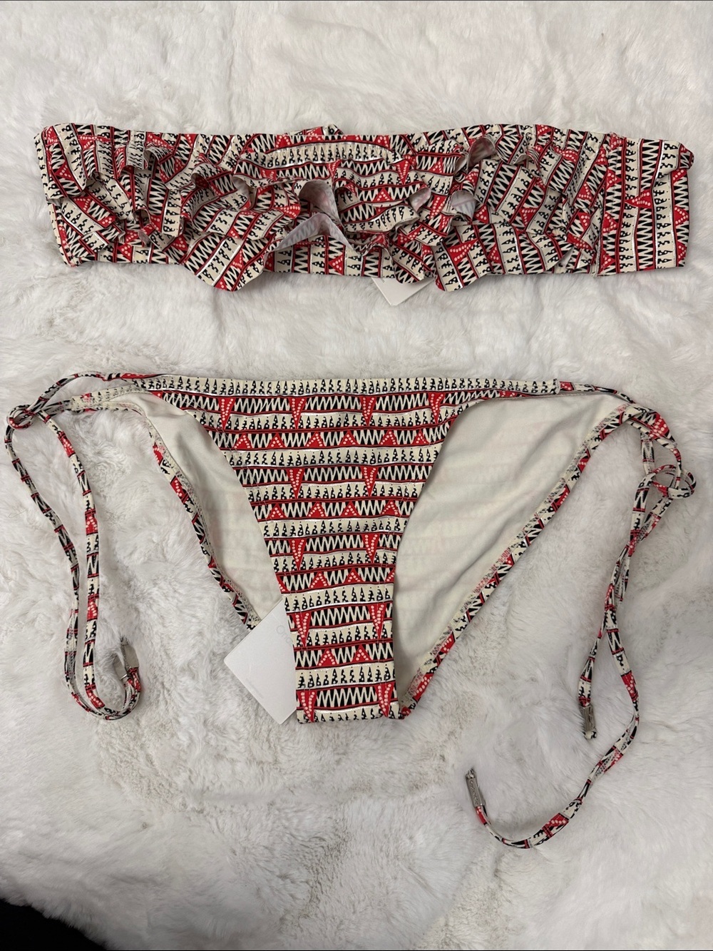 OndadeMar Ruffle Bandeau Bikini Set Tribal Print Side Tie Bottom S/L Columbia